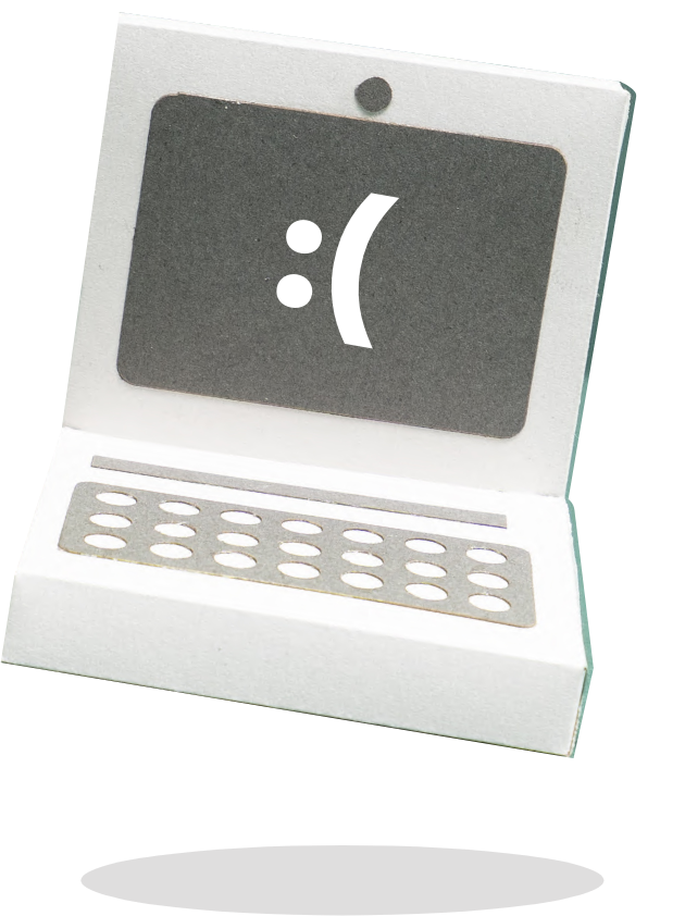 Image of computer with sad face on it