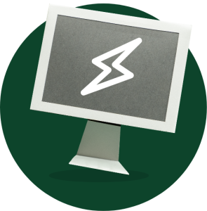 A computer monitor with a lightning bolt on it.