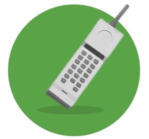 A cordless phone with a green background.
